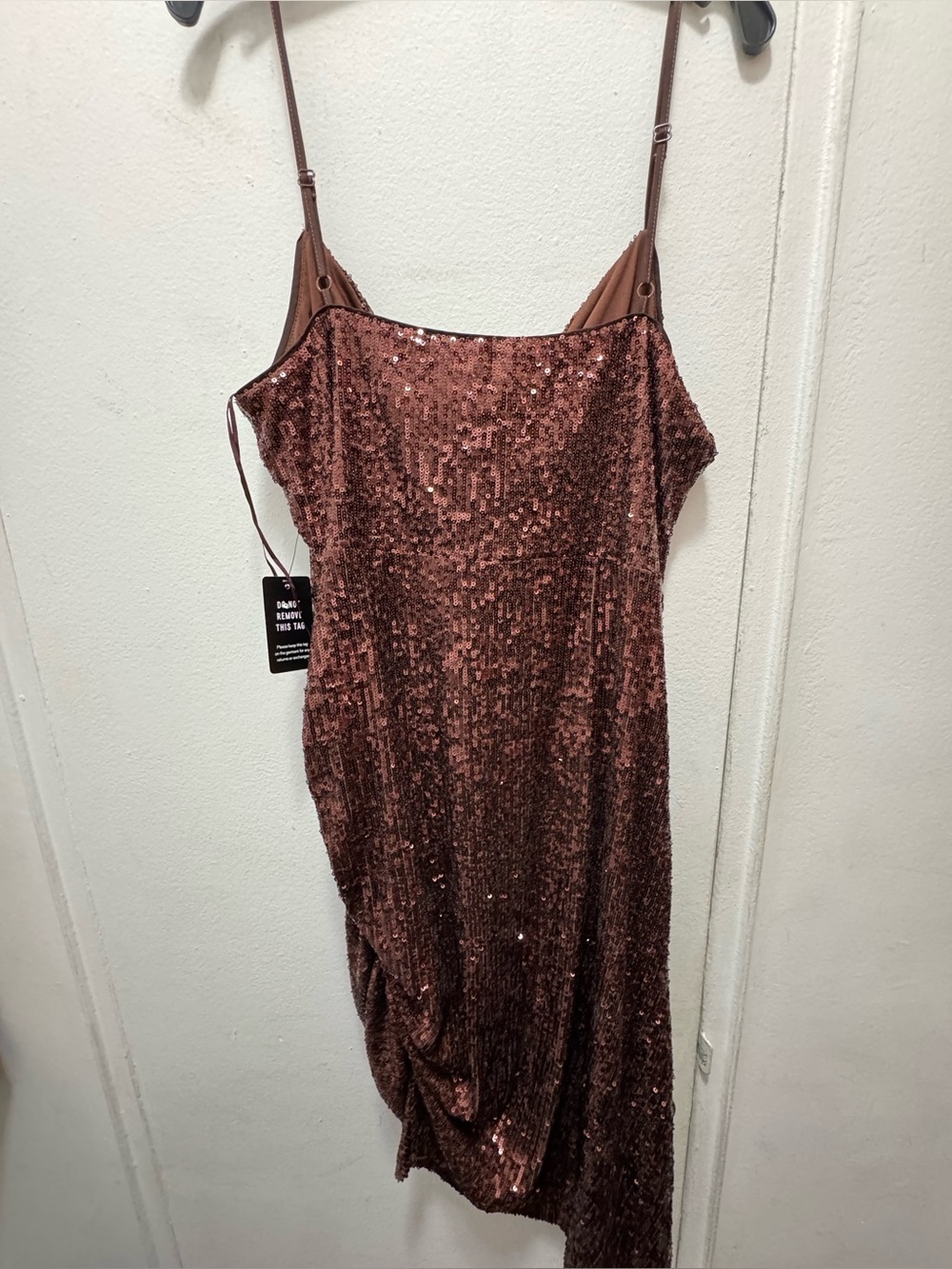 NWT Express Sequin Slip Ruched Dress in Chocolate Brown Size Medium